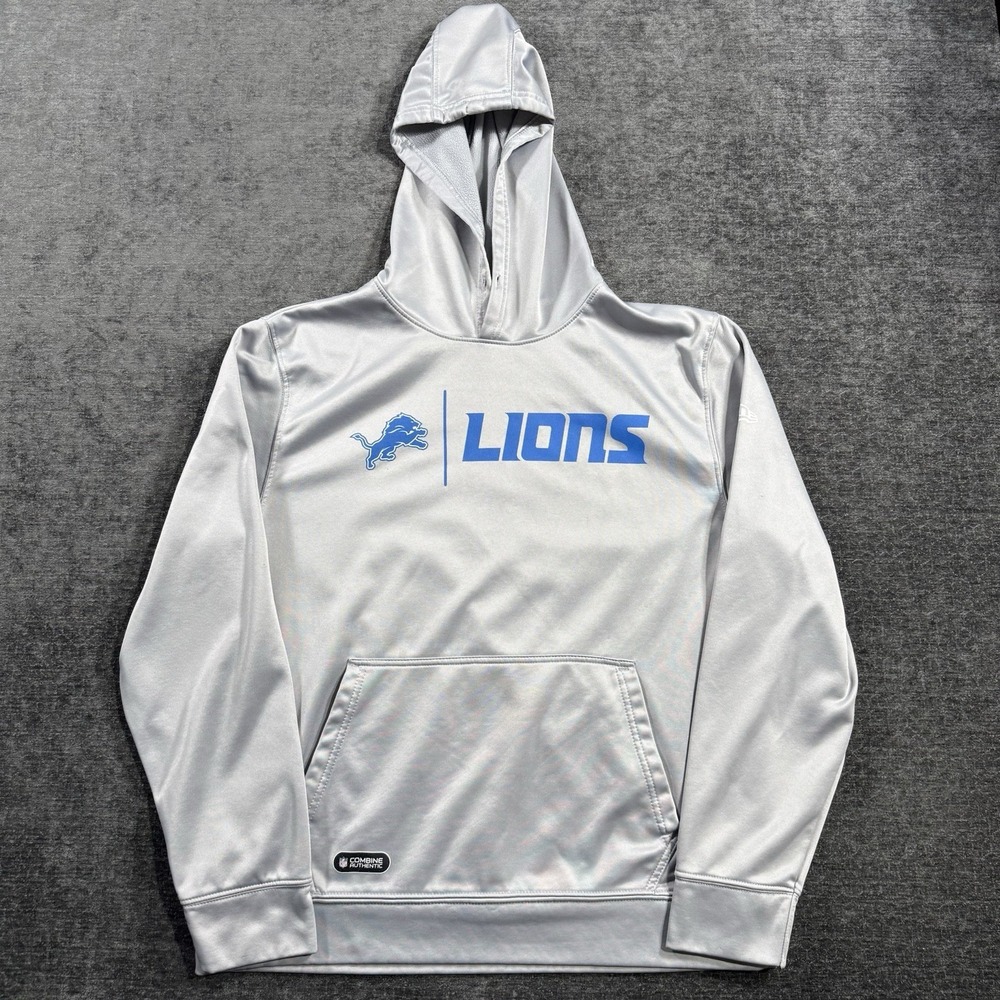 Detroit Lions Hoodie Mens Large Gray‎ NFL Football New Era Fleece Pullover Logo